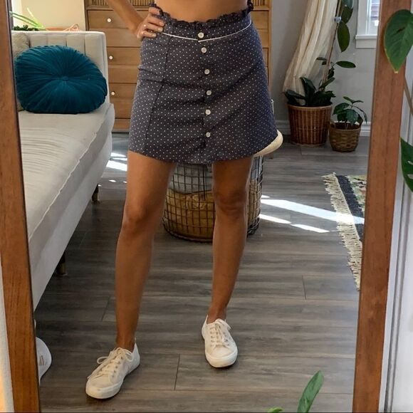 Topshop Button Front Blue & White A Line Skirt - Picture 6 of 6